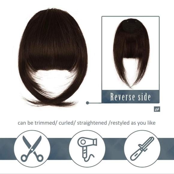 Dark Auburn Brown Human Hair French Bangs - Picture 3 of 8